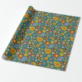 Funky 70er Art-Blumen Geschenkpapier