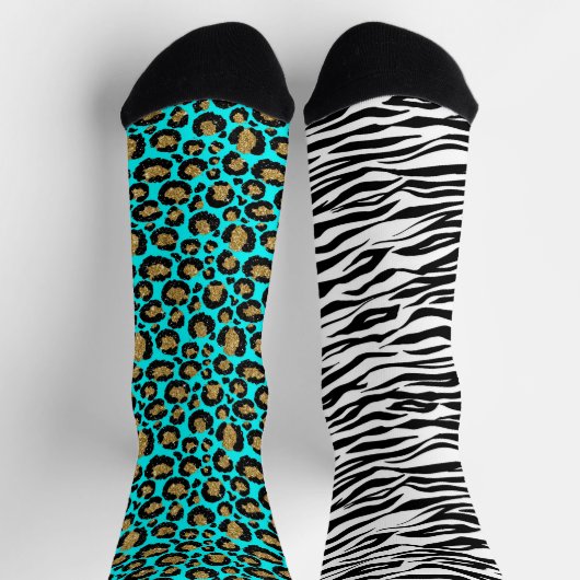 Funky 80er Leopard Zebra Pattern Socken (Oben)