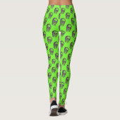 Funky 80er Neon Green Skull Muster Gym Yoga Leggings (Rückseite)