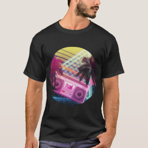 Funky 80er rosa Boombox mit Palmen T-Shirt