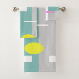Funky Abstract Art Turquoise Pink Pastel Theme  Badhandtuch Set