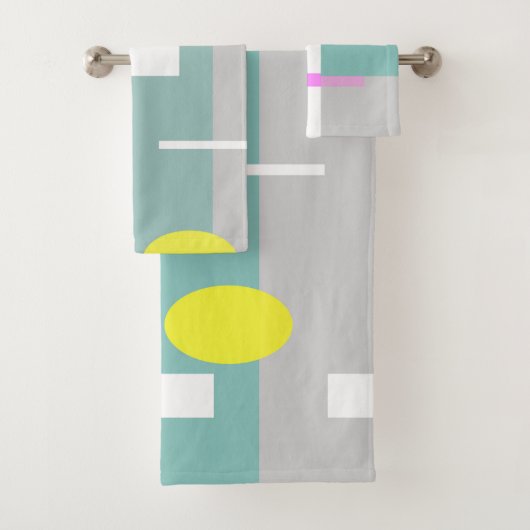Funky Abstract Art Turquoise Pink Pastel Theme  Badhandtuch Set (Insitu)