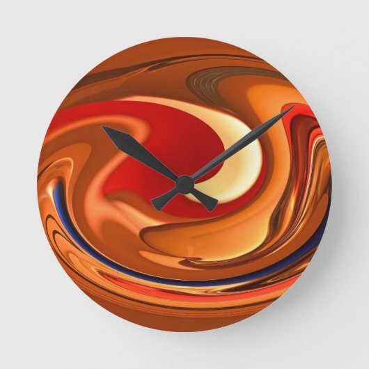 Funky Abstract Burnt Orange and Red Design Runde Wanduhr (Vorderseite)