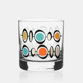 Funky Abstract Circles Turquoise Orange Midcentury Whiskyglas