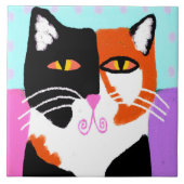 Funky Abstrakt Art Calico Cat Fliese (Vorderseite)