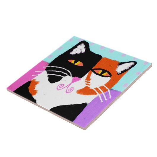 Funky Abstrakt Art Calico Cat Fliese (Seite)