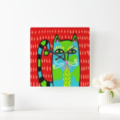 Funky Abstrakt Art Cat Quadratische Wanduhr (Zuhause)