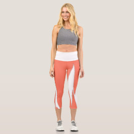 Funky Abstrakt Art Coral White Capri Leggings