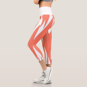 Funky Abstrakt Art Coral White Capri Leggings