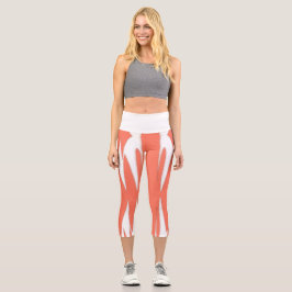 Funky Abstrakt Art Coral White Capri Leggings