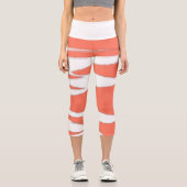 Funky Abstrakt Art Coral White Capri Leggings (Vorderseite)