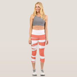 Funky Abstrakt Art Coral White Capri Leggings