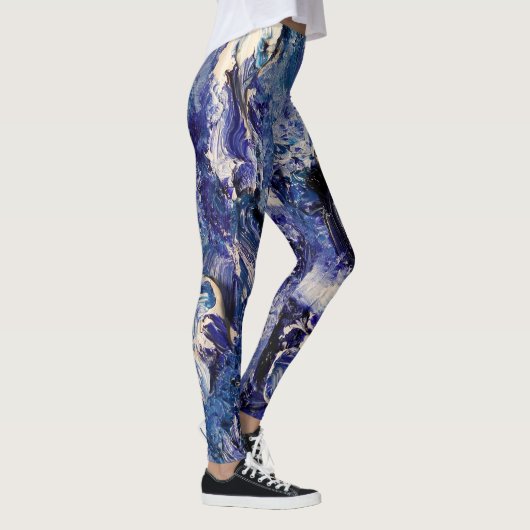 Funky Abstrakt Art Leggings - Blau & Weiß (Rechts)