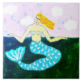 Funky Abstrakt Art Mermaid Tile Fliese (Vorderseite)