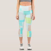 Funky Abstrakt Art Pastel Türkis Gelb Capri Leggings (Vorderseite)