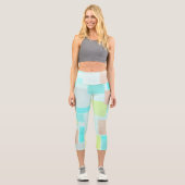Funky Abstrakt Art Pastel Türkis Gelb Capri Leggings (Vorderseite)