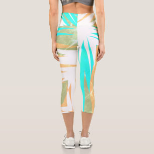 Funky Abstrakt Art Pastel Türkis Weiß Capri Leggings