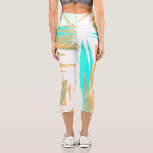 Funky Abstrakt Art Pastel Türkis Weiß Capri Leggings (Rückseite)