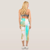 Funky Abstrakt Art Pastel Türkis Weiß Capri Leggings (Rückseite)