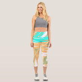 Funky Abstrakt Art Pastel Türkis Weiß Capri Leggings (Vorderseite)