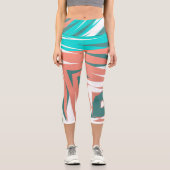 Funky Abstrakt Art Pastel Türkis Weiß Capri Leggings (Vorderseite)