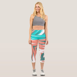 Funky Abstrakt Art Pastel Türkis Weiß Capri Leggings