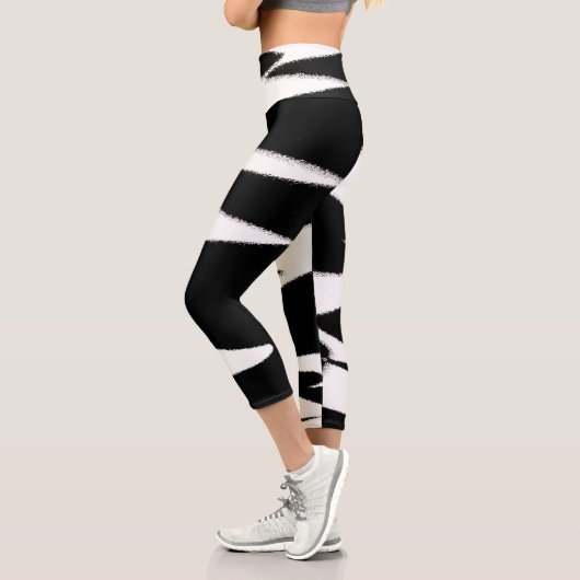 Funky Abstrakt Art Schwarz-weiß Capri Leggings (Links)
