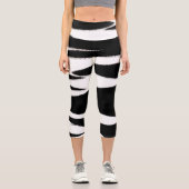 Funky Abstrakt Art Schwarz-weiß Capri Leggings (Vorderseite)