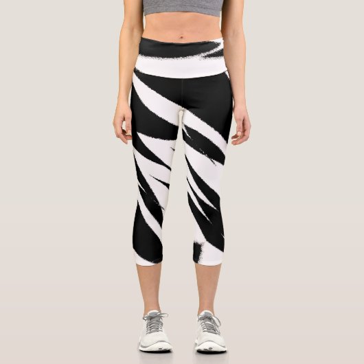 Funky Abstrakt Art Schwarz-weiß Capri Leggings (Vorderseite)