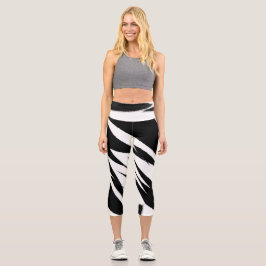 Funky Abstrakt Art Schwarz-weiß Capri Leggings