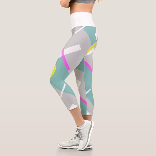 Funky Abstrakt Art Turquoise Pink Pastel Theme Cap Capri Leggings (Links)
