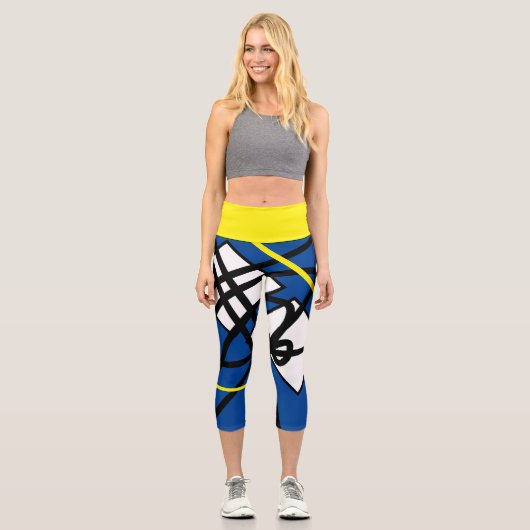 Funky Abstrakt Art Yellow Blue Leggings (Vorderseite)