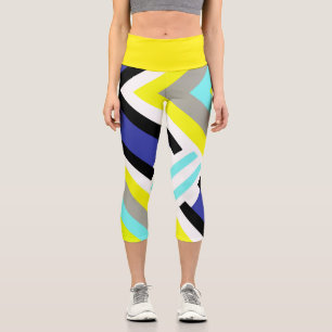 Funky Abstrakt Art Yellow Blue Pastel Thema Capri Leggings