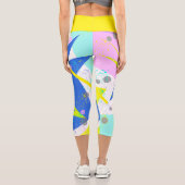 Funky Abstrakt Art Yellow Blue Pastel Thema Capri Leggings (Rückseite)