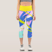 Funky Abstrakt Art Yellow Blue Pastel Thema Capri Leggings (Vorderseite)