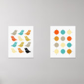 Funky Abstrakt Birds and Grid Mid Century Modern Bilderwand Sets (Vorderseite)