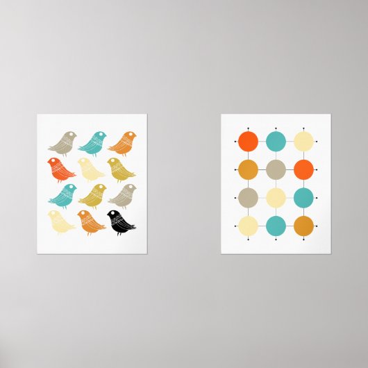 Funky Abstrakt Birds and Grid Mid Century Modern Bilderwand Sets (Vorderseite)