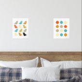 Funky Abstrakt Birds and Grid Mid Century Modern Bilderwand Sets (Schlafzimmer)