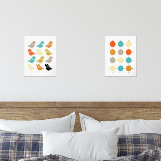 Funky Abstrakt Birds and Grid Mid Century Modern Bilderwand Sets (Schlafzimmer)