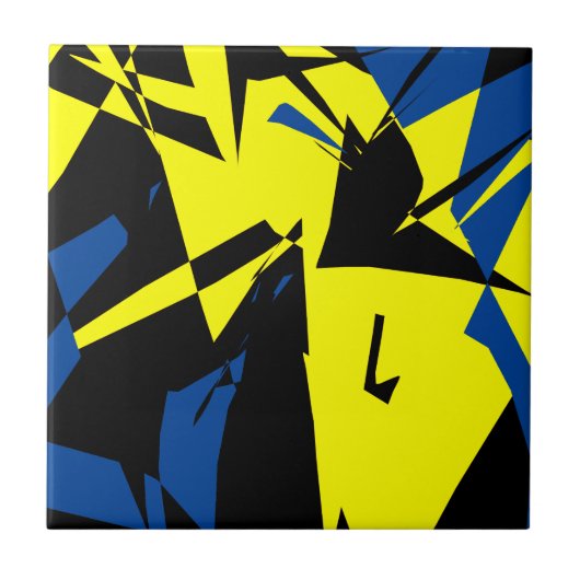 Funky Abstrakt Black Yellow Blue Fliese (Vorderseite)