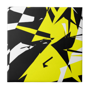 Funky Abstrakt Black Yellow White Fliese