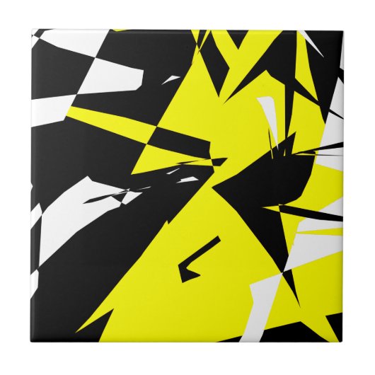 Funky Abstrakt Black Yellow White Fliese (Vorderseite)