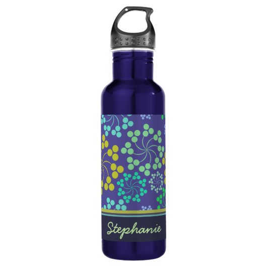 Funky Abstrakt Blue Floral Pattern Personalisiert Edelstahlflasche (Vorderseite)
