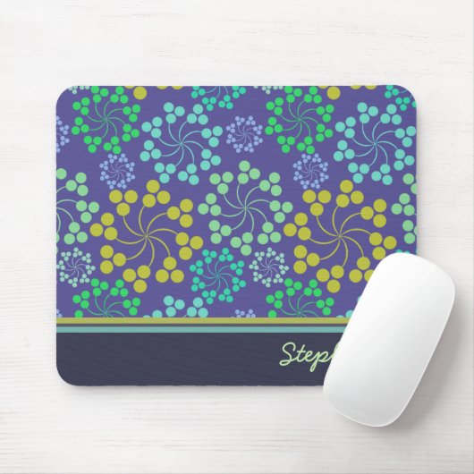 Funky Abstrakt Blue Floral Pattern Personalisiert Mousepad (Mit Mouse)