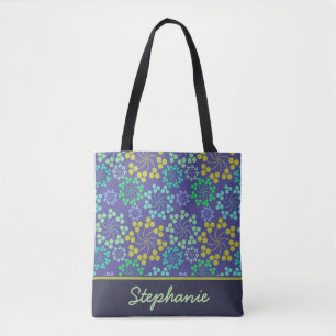 Funky Abstrakt Blue Floral Pattern Personalisiert Tasche