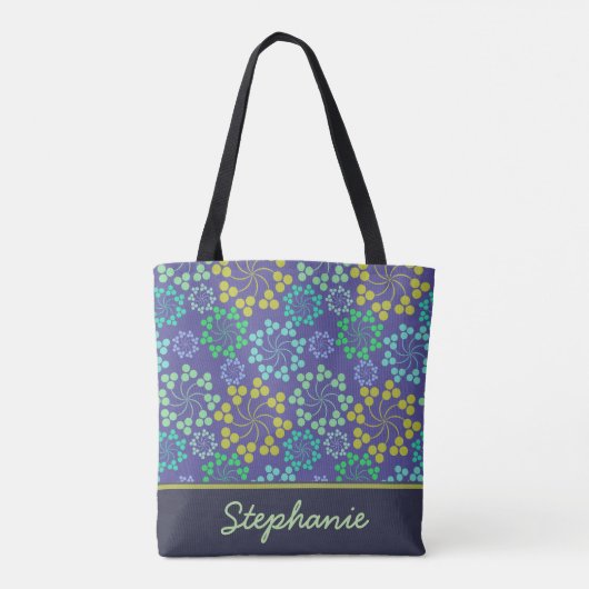 Funky Abstrakt Blue Floral Pattern Personalisiert Tasche (Rückseite)