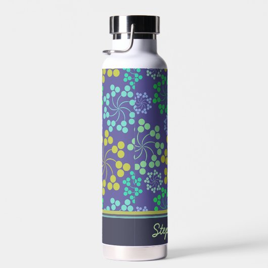 Funky Abstrakt Blue Floral Pattern Personalisiert Trinkflasche (Rechts)