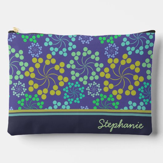 Funky Abstrakt Blue Floral Pattern Personalisiert Zubehörtasche (Vorderseite)