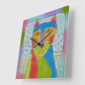 Funky Abstrakt Cat Art Square Wall Clock Quadratische Wanduhr (Winkel)