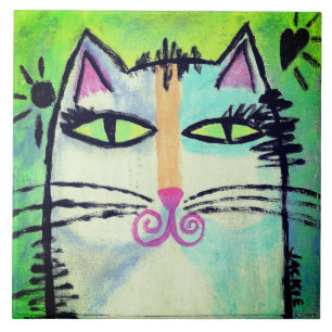 Funky Abstrakt Cat Painting Fliese
